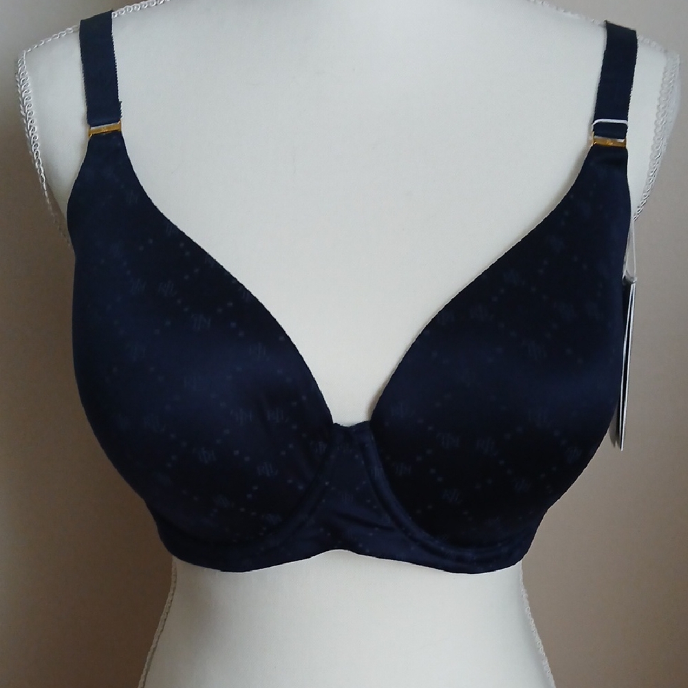 Ralph Lauren Navy Blue Plunge T Shirt Bra with Adjustable Straps